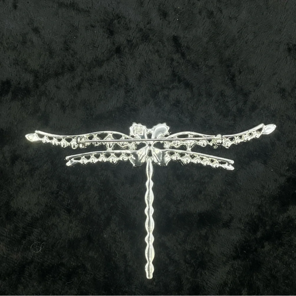 NWT GIVENCHY Dragonfly Pin Brooch Peach Moonstone Silver Tone Green Pink Crystal - Picture 7 of 9